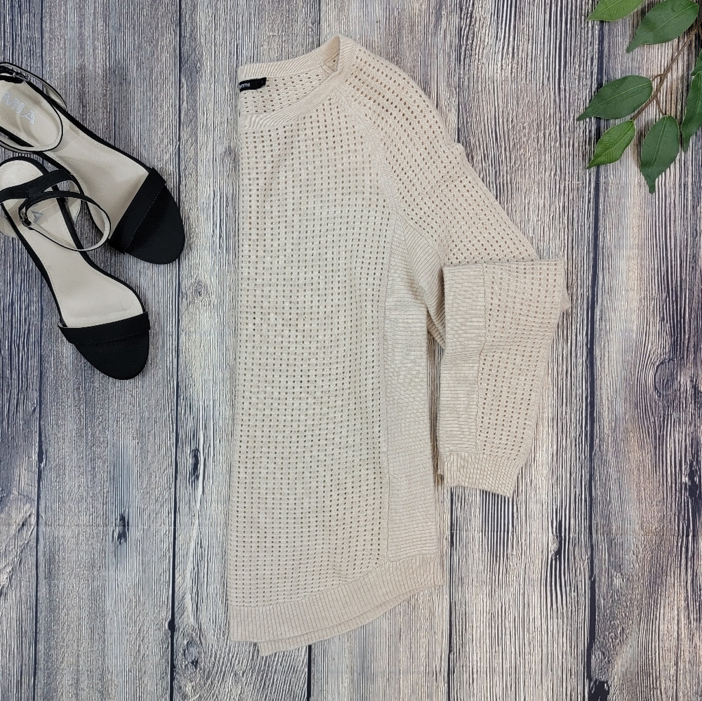 Monoprix Femme Beige Wool Blend Perforated Pullover Lightweight Sweater